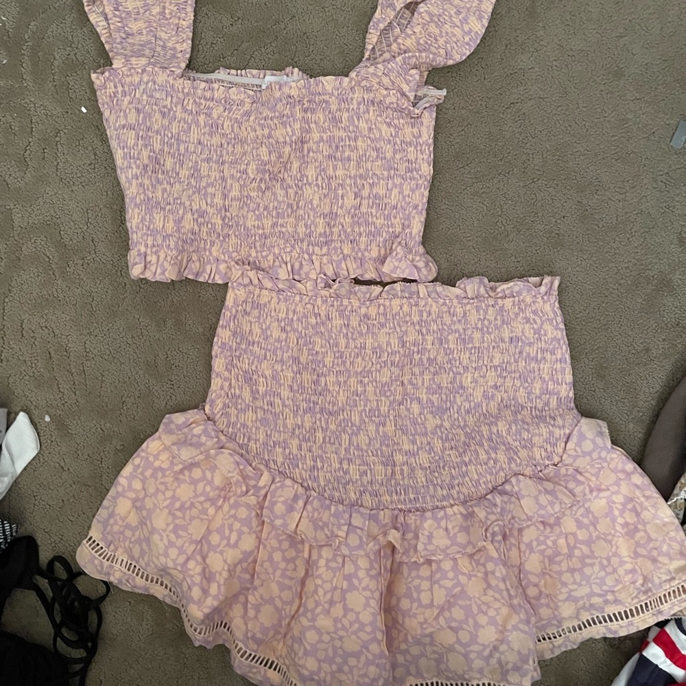 Purple and orange tank top and skirt matching set